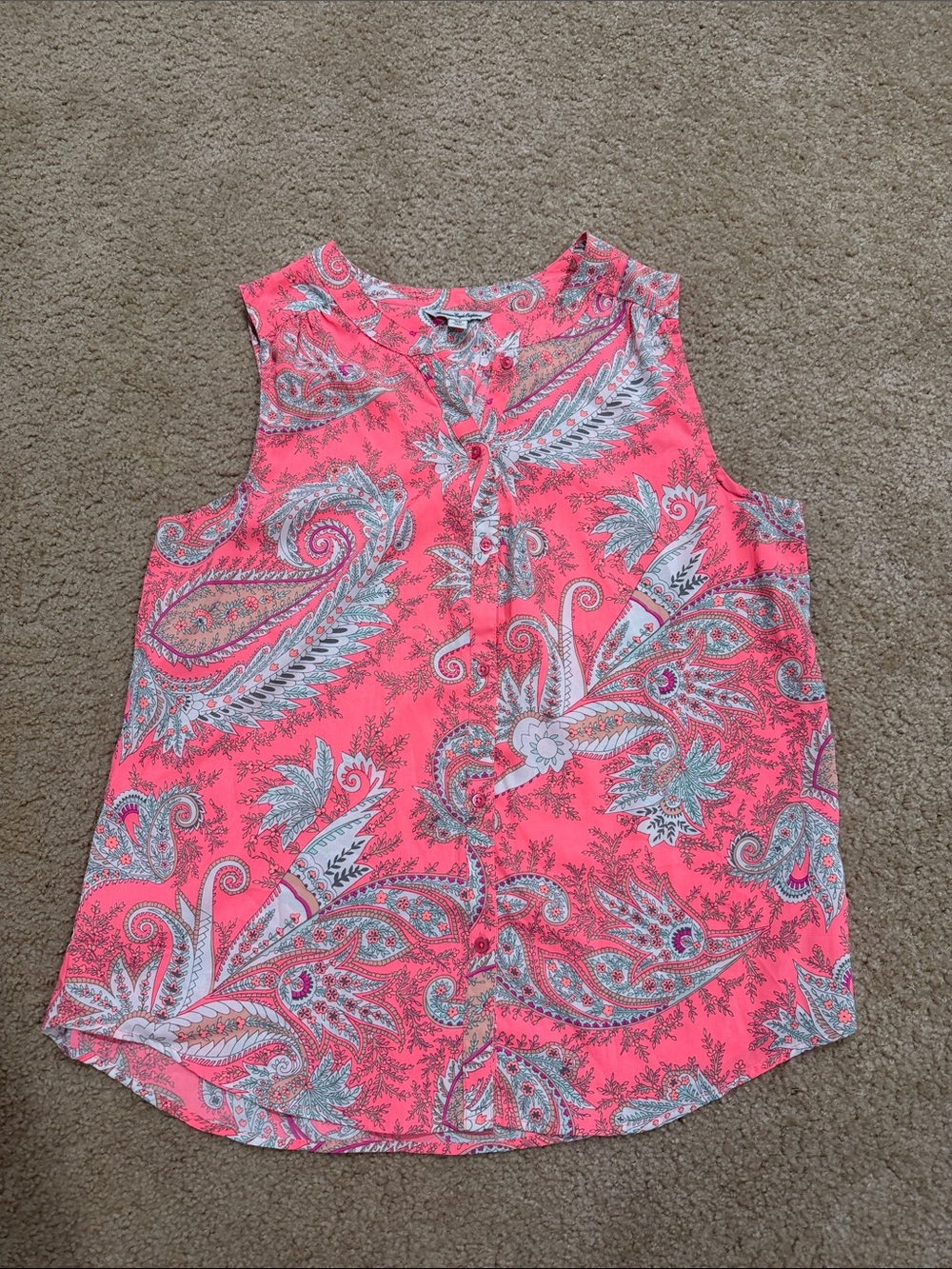 American Eagle Outfitters Coral Pink Paisley Sleeveless Top
